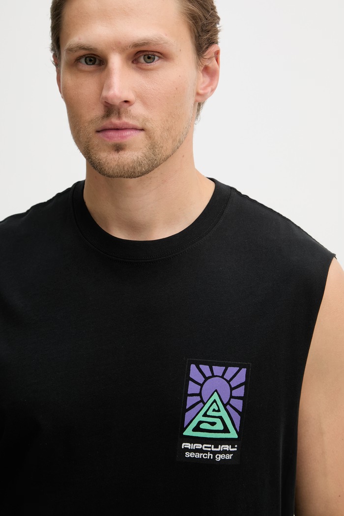 Rip Curl top pánsky bavlnený SEARCH DAWN MUSCLE čierna 10PMTE