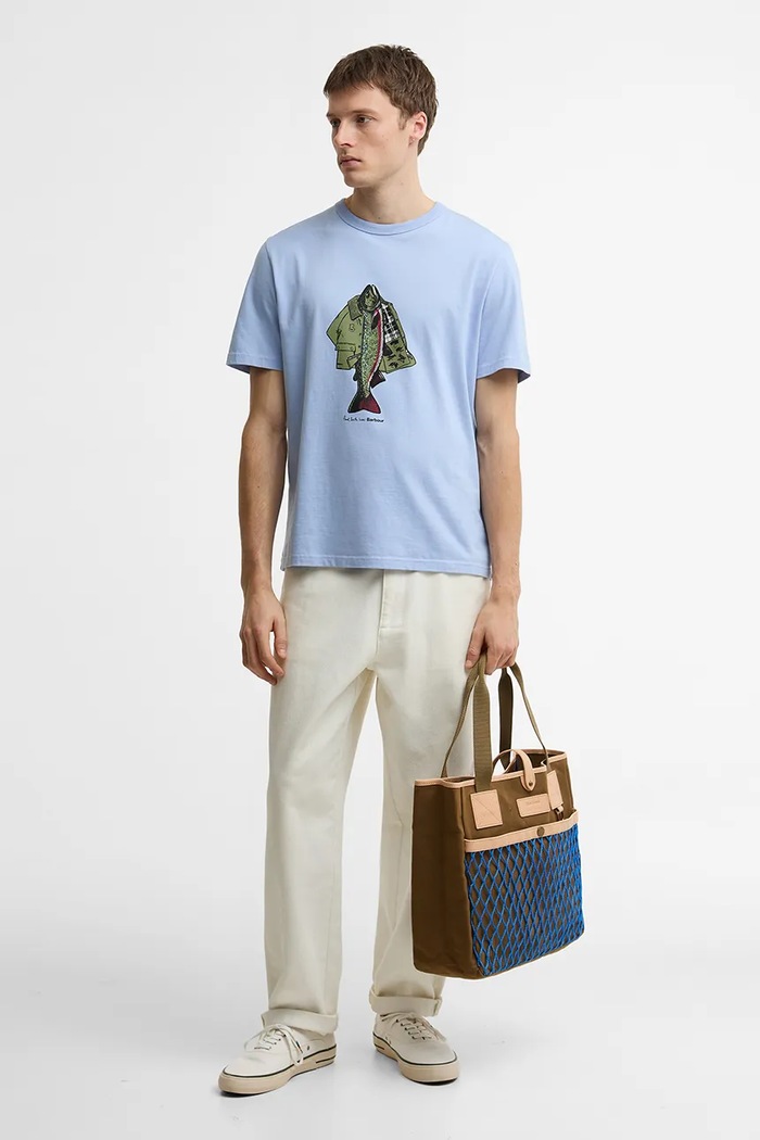 Barbour x Paul Smith Fishing tričko bavlnené pánske MTS1612BL54 modrá SS26