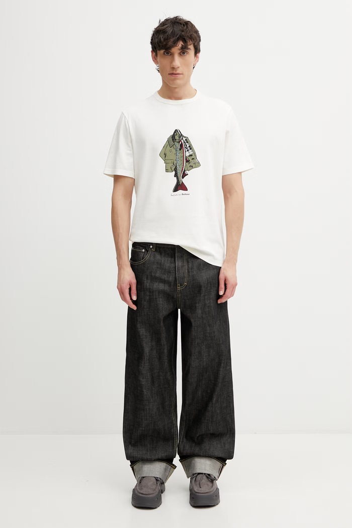 Barbour x Paul Smith Fishing футболка бавовняна чоловіча MTS1612WH32 бежевий