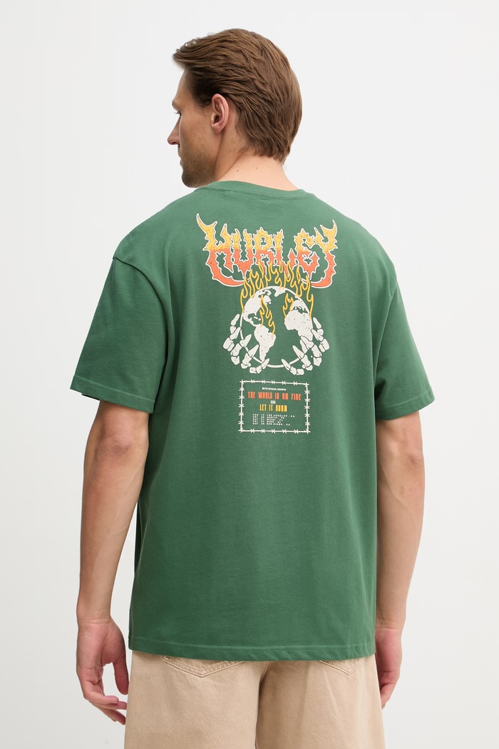 Hurley tričko pánske bavlnené zelená HSP26MMTS09554