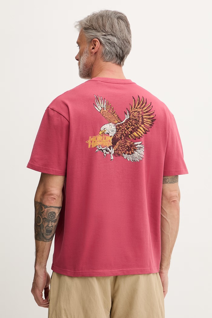 Hurley t-shirt ανδρικό βαμβακερό ροζ HSP26MMTS09553