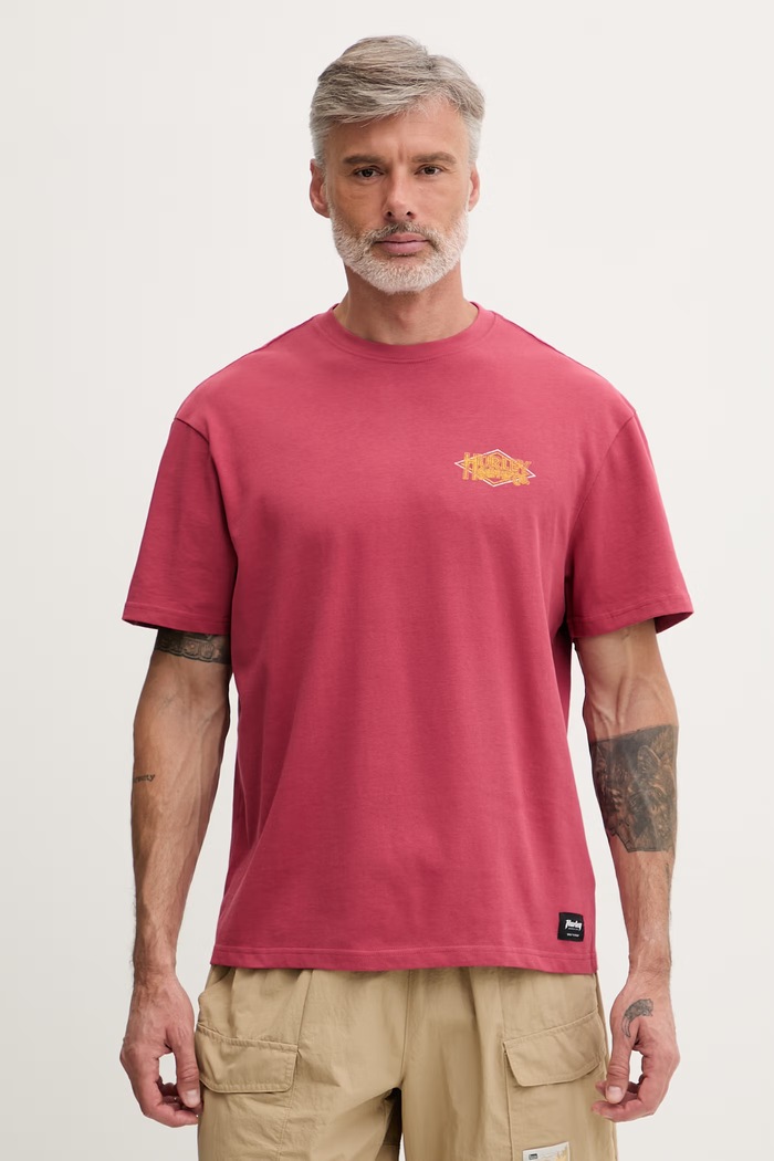 Ρούχα Hurley t-shirt ανδρικό βαμβακερό HSP26MMTS09553 ροζ