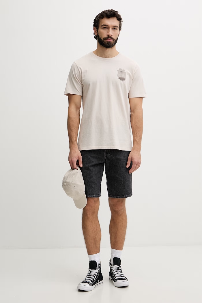 Hurley t-shirt męski bawełniany HSP26MMTS08556 beżowy SS26