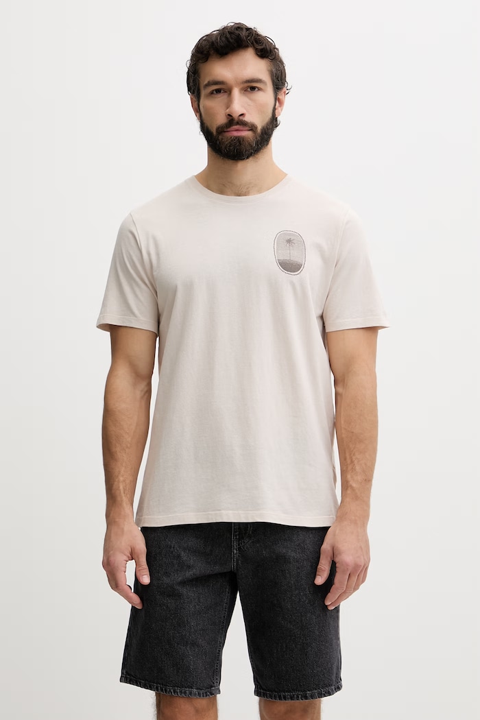 Odzież Hurley t-shirt męski bawełniany HSP26MMTS08556 beżowy