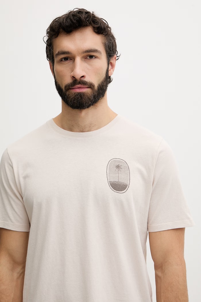 Hurley t-shirt męski bawełniany beżowy HSP26MMTS08556