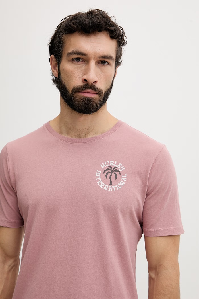 Hurley T-shirt ανδρικό βαμβακερό ροζ HSP26MMTS09552