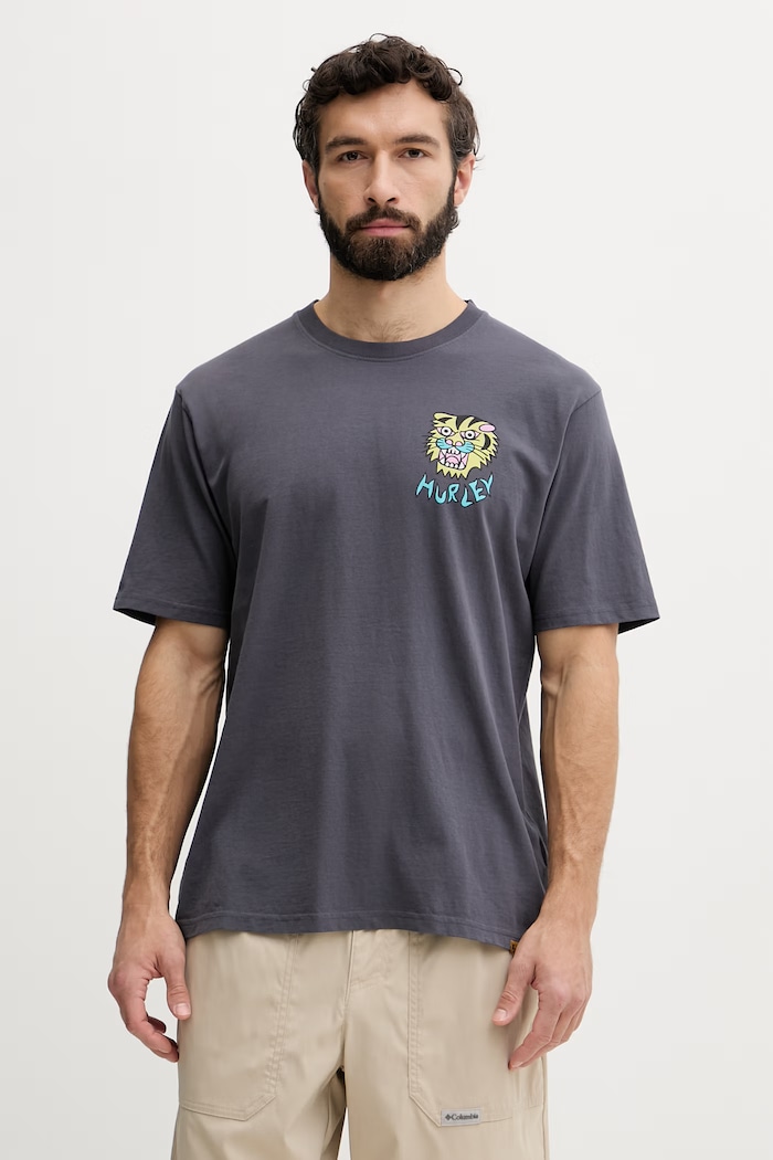 Odzież Hurley t-shirt męski bawełniany ETAM MTSEUET0001 szary