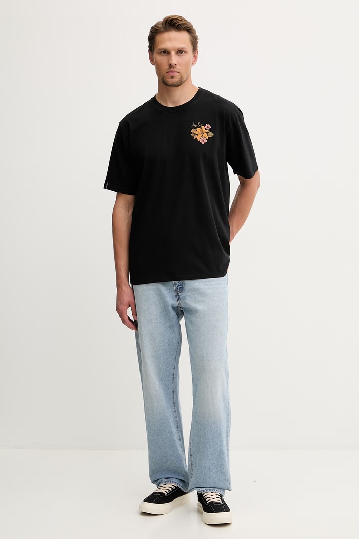 Hurley t-shirt męski bawełniany MTSEUTT0001 czarny SS26