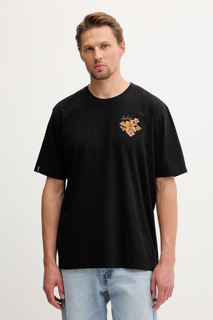 Odzież Hurley t-shirt męski bawełniany MTSEUTT0001 czarny