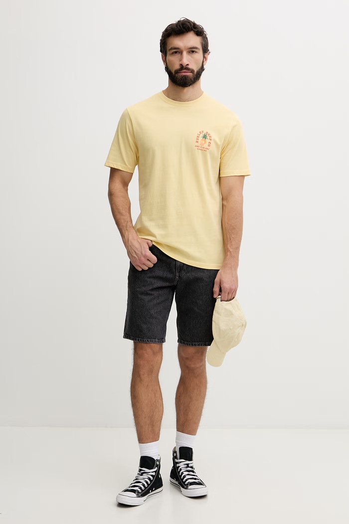 Hurley t-shirt męski bawełniany MTSEUED0001 żółty SS26