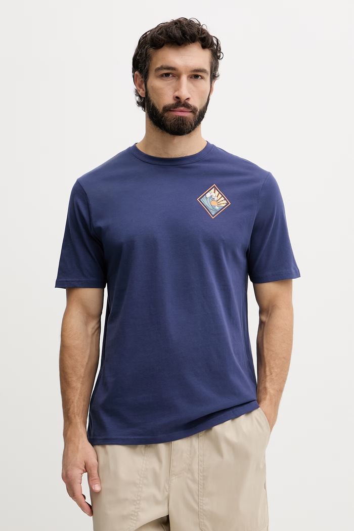 Ρούχα Hurley t-shirt ανδρικό βαμβακερό MTSEUED0005 σκούρο μπλε