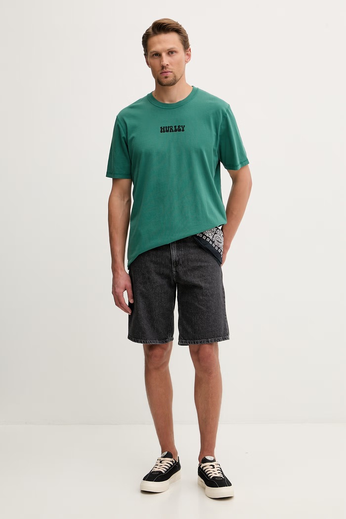 Hurley t-shirt Ανδρικό βαμβακερό MTSEU00025 πράσινο SS26