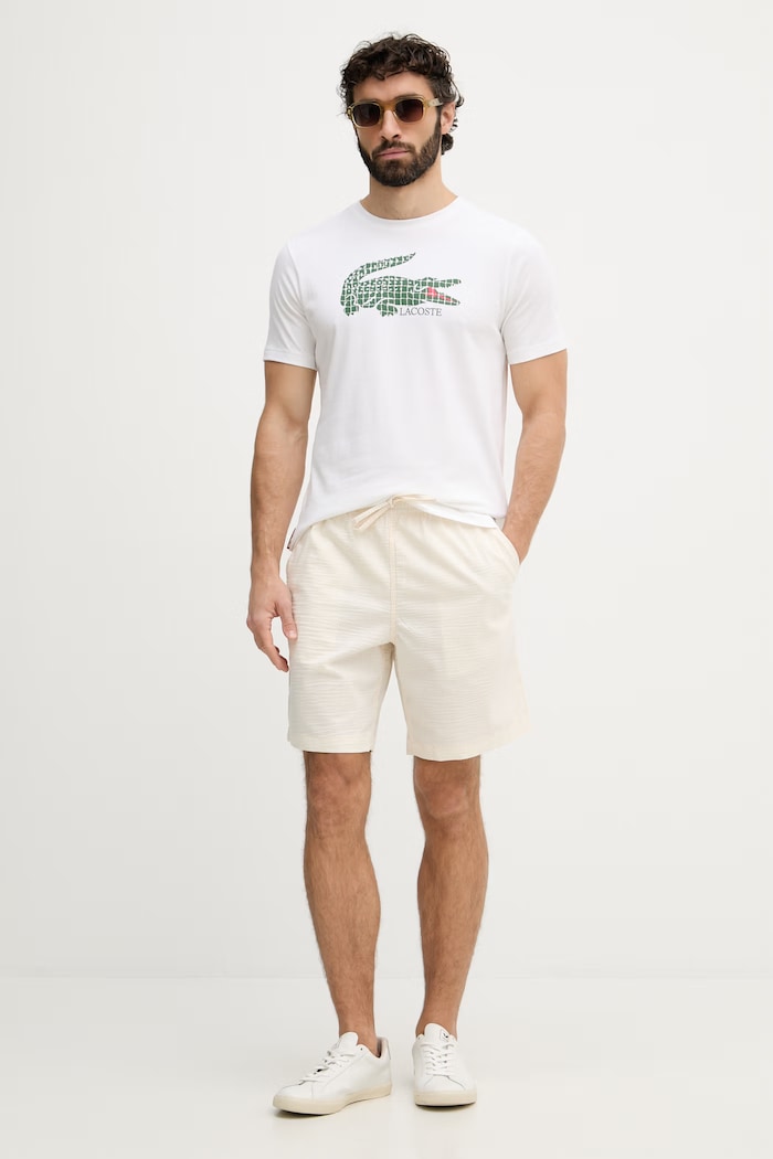 Lacoste tricou pentru bărbați, cu bumbac TH0338 bej SS26
