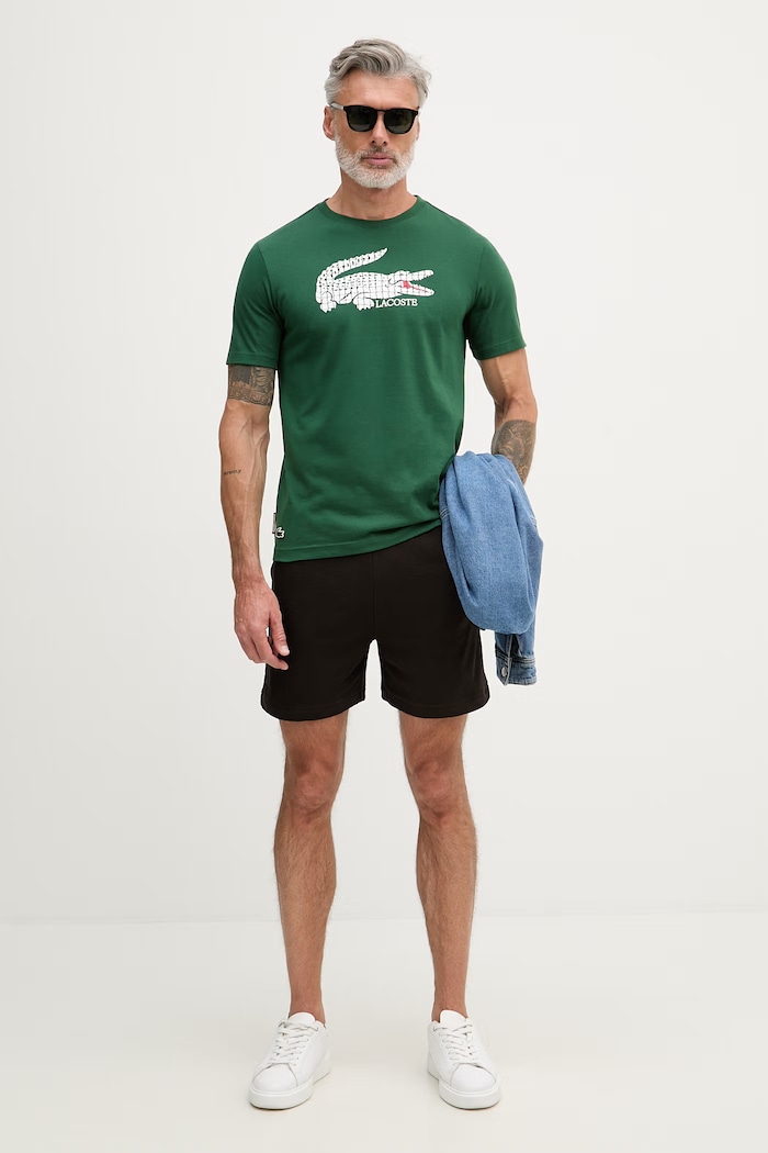 Lacoste T-shirt męski z bawełną TH0338 zielony SS26