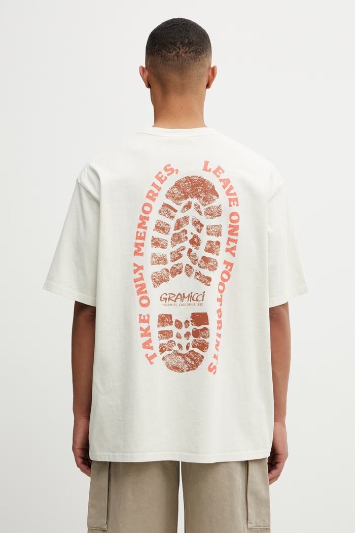 Gramicci FOOTPRINTS TEE PIGMENT DYED βασικό t-shirt βαμβακερό Ανδρικό μπεζ G6SU.T119.