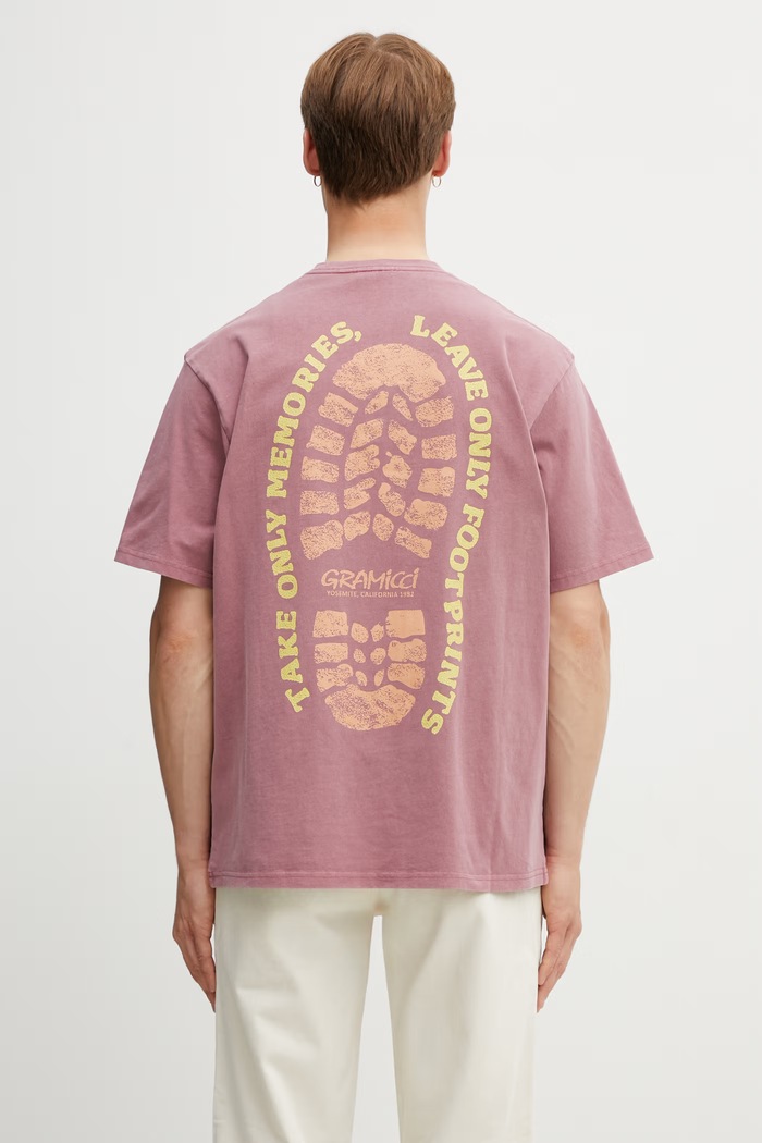 Îmbrăcăminte Gramicci FOOTPRINTS TEE PIGMENT DYED tricou basic din bumbac pentru bărbați G6SU.T119. roz