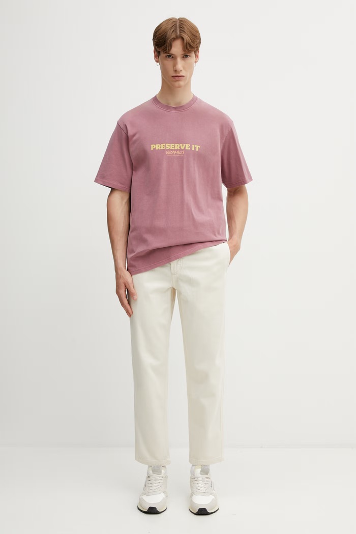 Gramicci FOOTPRINTS TEE PIGMENT DYED tricou basic din bumbac pentru bărbați G6SU.T119. roz
