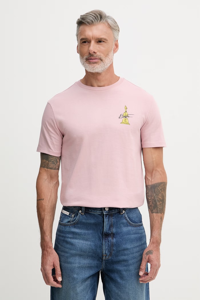 Odzież United Colors of Benetton T-shirt męski bawełniany 3MI5U10BL różowy