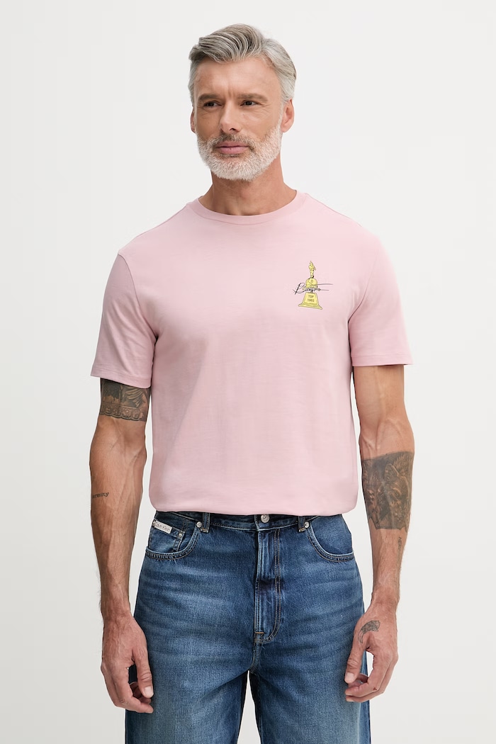 Odzież United Colors of Benetton T-shirt męski bawełniany 3MI5U10BL różowy