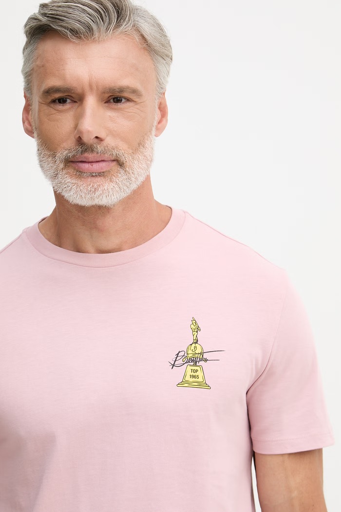 United Colors of Benetton T-shirt męski bawełniany różowy 3MI5U10BL
