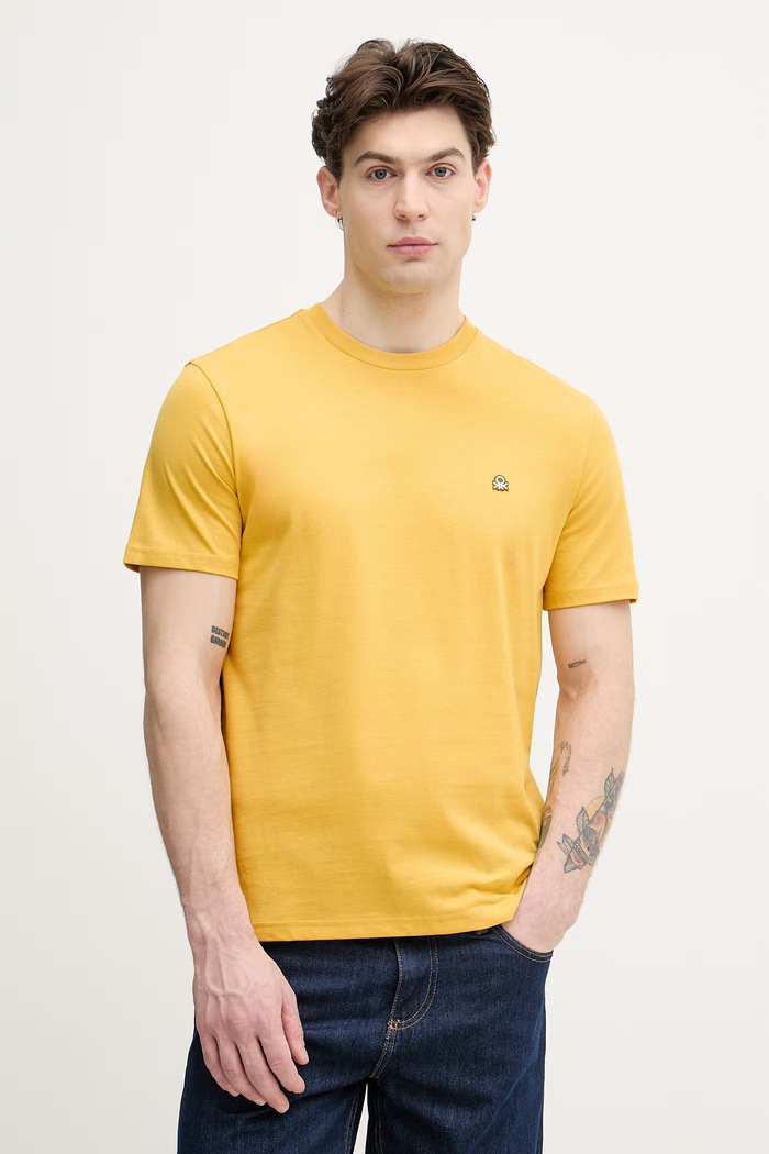 United Colors of Benetton t-shirt ανδρικό βαμβακερό κίτρινο 3MI5J1AF7.