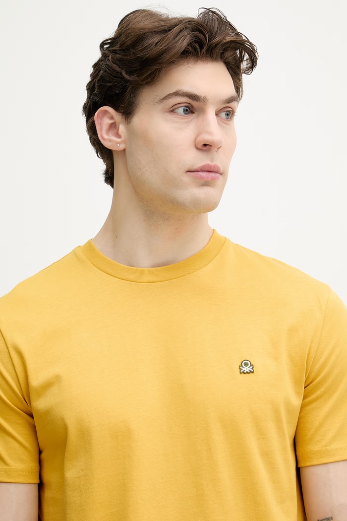 United Colors of Benetton t-shirt ανδρικό βαμβακερό κίτρινο 3MI5J1AF7.