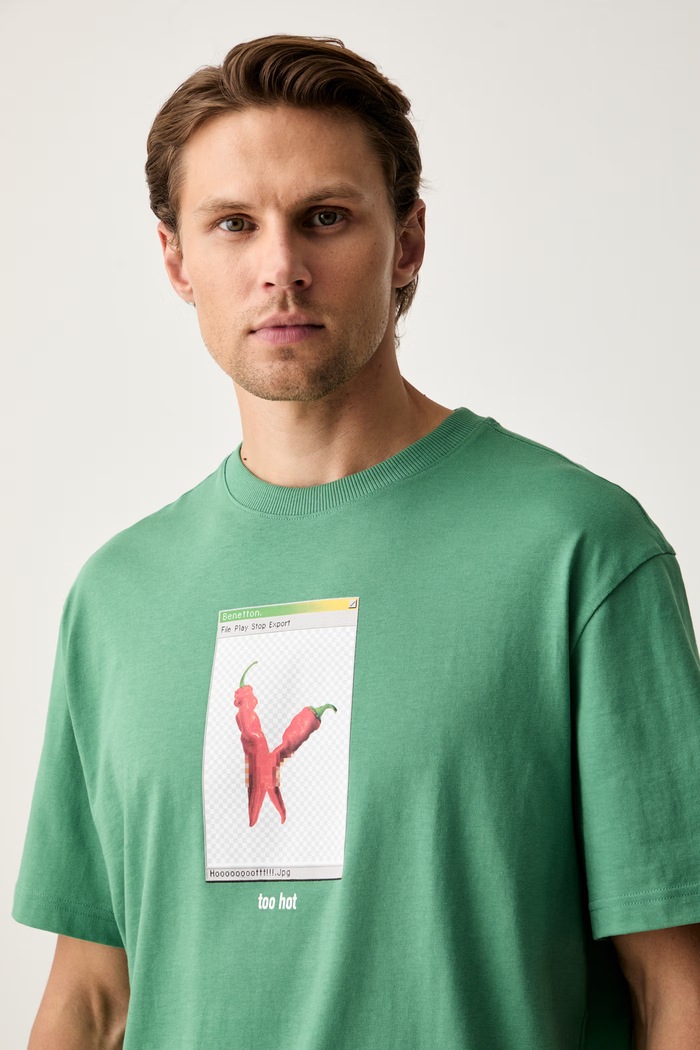 United Colors of Benetton t-shirt da uomo in cotone verde 3MI5U10C8