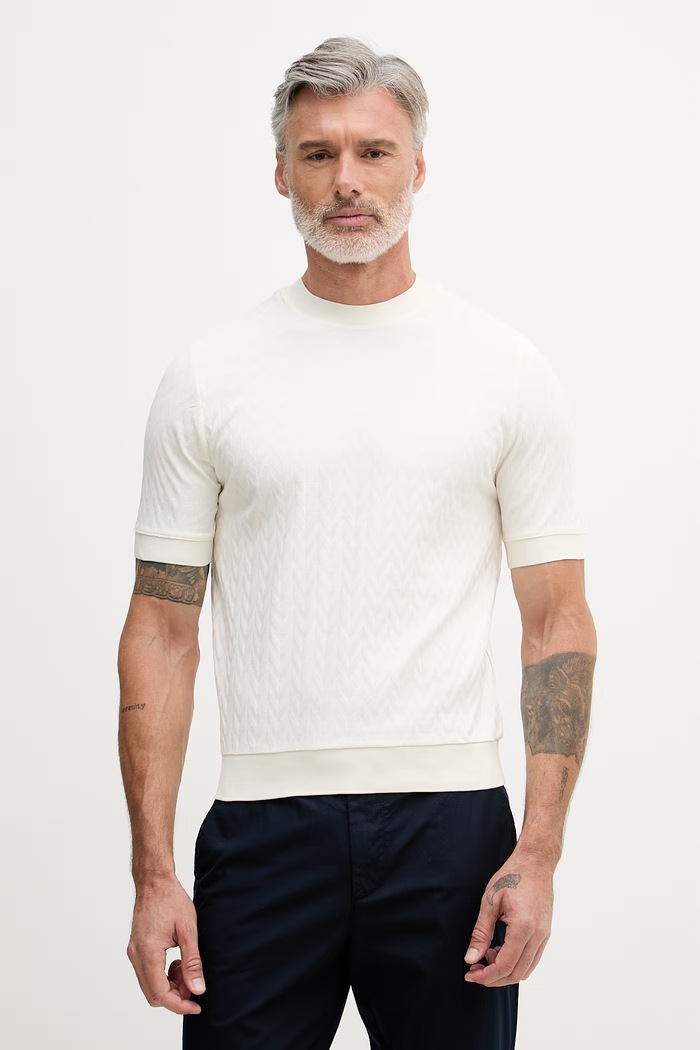 United Colors of Benetton tričko pánske bavlnené s elastanom béžová 33T4U10CD