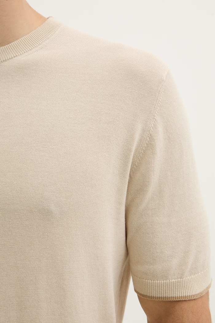 United Colors of Benetton T-shirt swetrowy męski bawełniany 1X56K10BI beżowy
