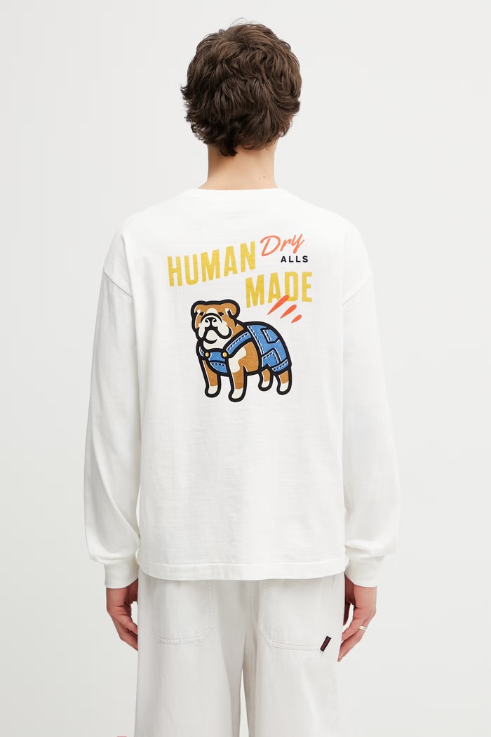 Human Made Μακρυμάνικο βαμβακερό ανδρικό λευκό HM31CS037