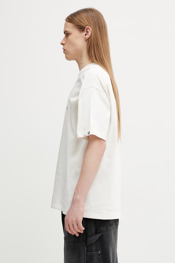 AAPE T-shirt bawełniany męski AAPTEM1847XXQ beżowy SS26
