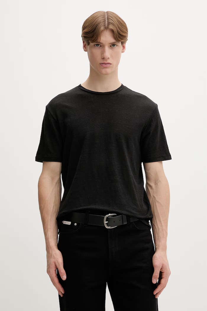 rag & bone tričko pánske ľanové čierna RF2126ST2LM