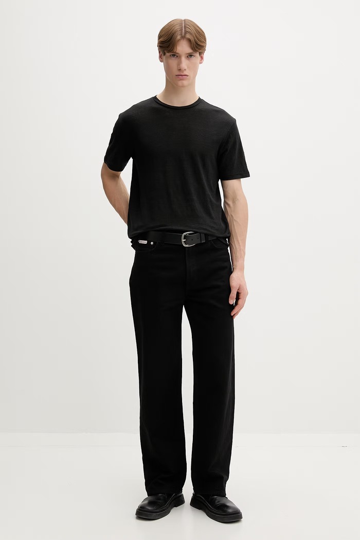 rag & bone tričko pánske ľanové RF2126ST2LM čierna SS26