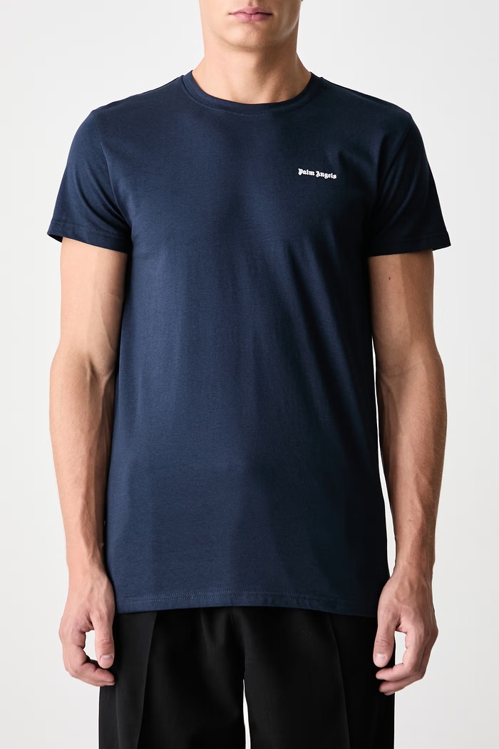 T-shirt basic damski bawełniany z elastanem Palm Angels granatowy PLA1UMBTS01BI