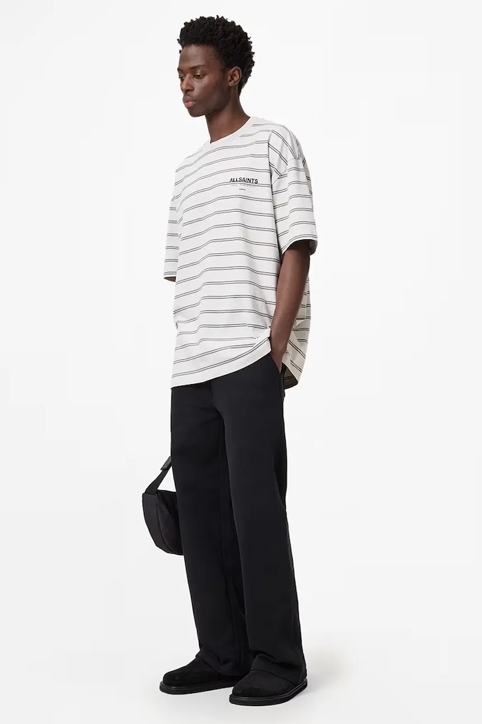 Odzież AllSaints T-shirt męski bawełniany UNDERGRND STRIPE SS M113PB szary