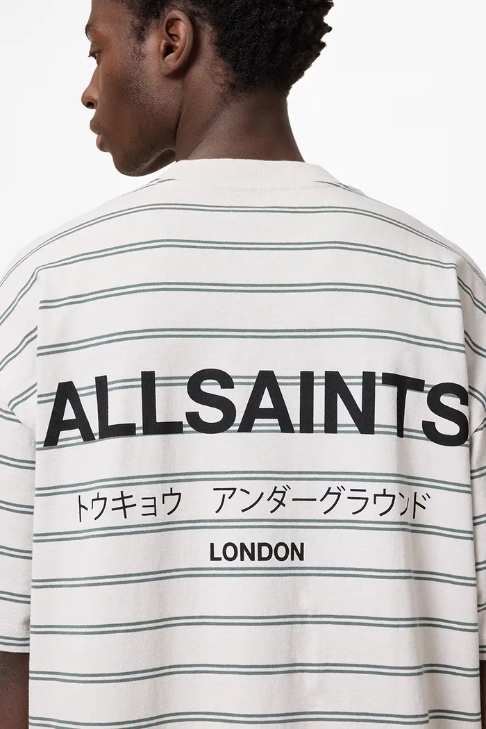 AllSaints T-shirt męski bawełniany UNDERGRND STRIPE SS M113PB szary