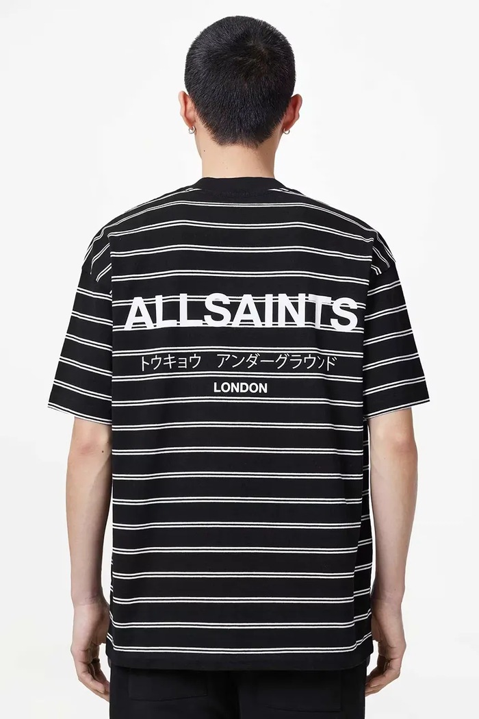 AllSaints T-shirt męski bawełniany UNDERGRND STRIPE SS M113PB czarny SS26