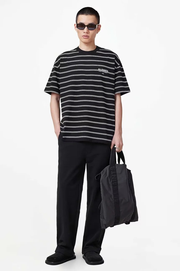 Odzież AllSaints T-shirt męski bawełniany UNDERGRND STRIPE SS M113PB czarny