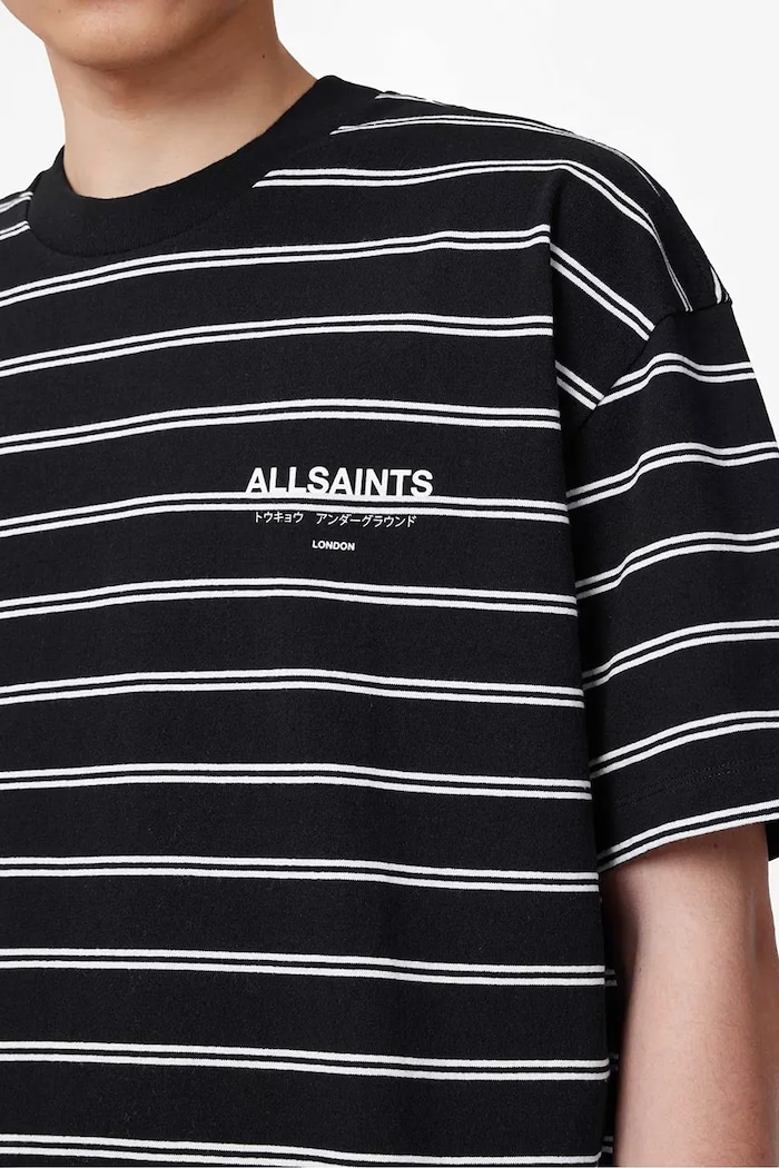AllSaints T-shirt męski bawełniany UNDERGRND STRIPE SS czarny M113PB