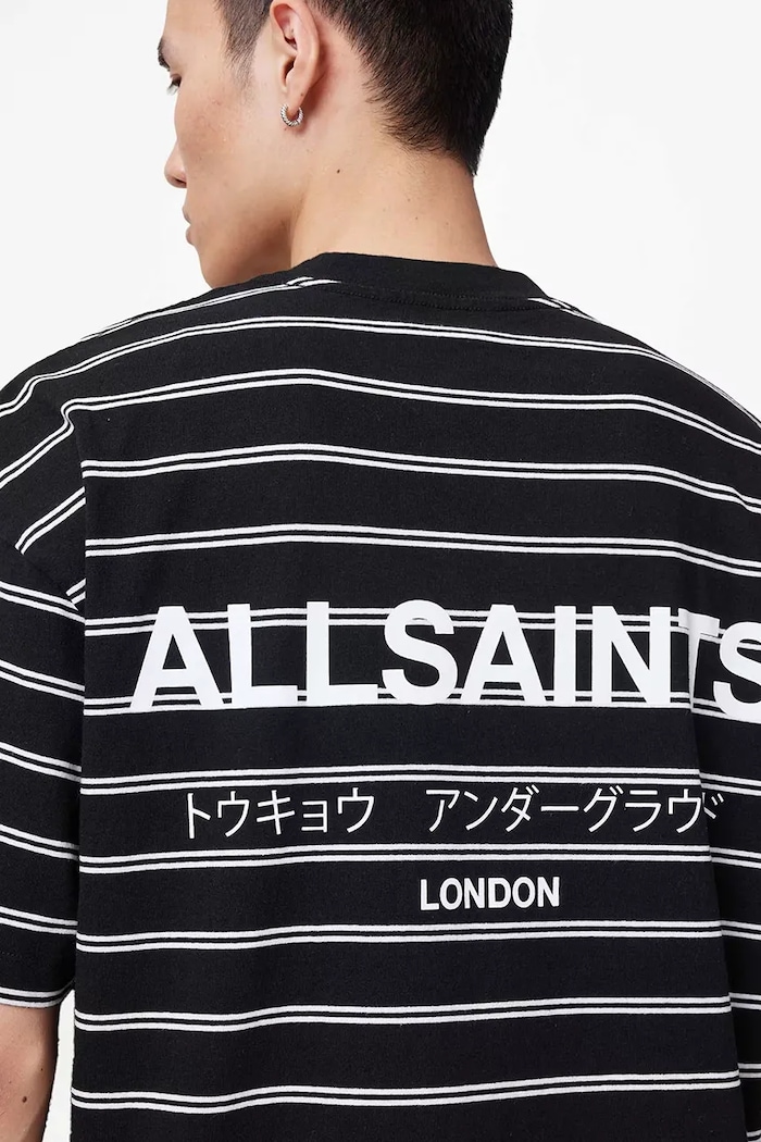 AllSaints T-shirt męski bawełniany UNDERGRND STRIPE SS M113PB czarny
