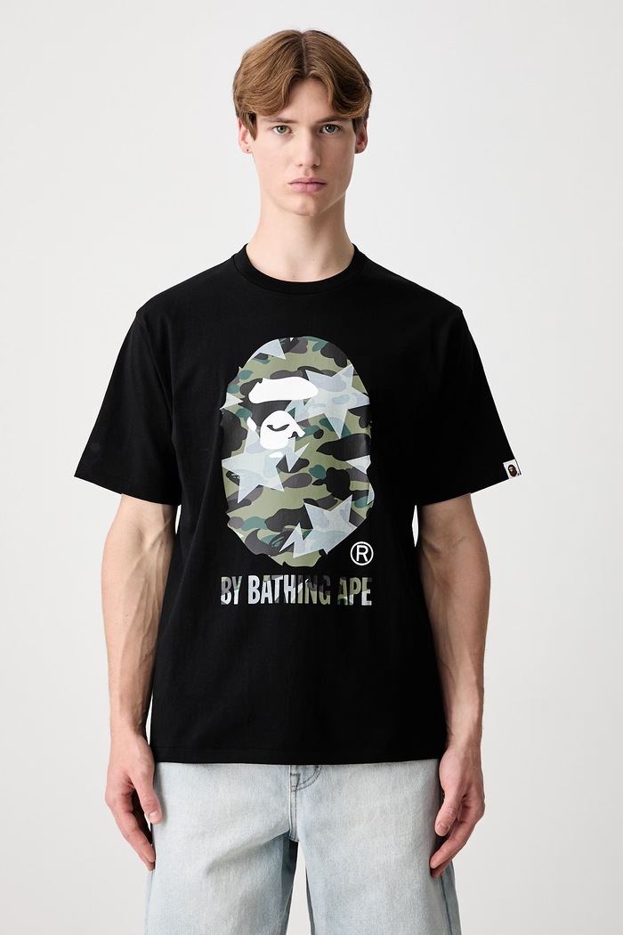 A Bathing Ape STA Over Print 1st Camo T-shirt męski z bawełną czarny 0ZXTEM023101Q