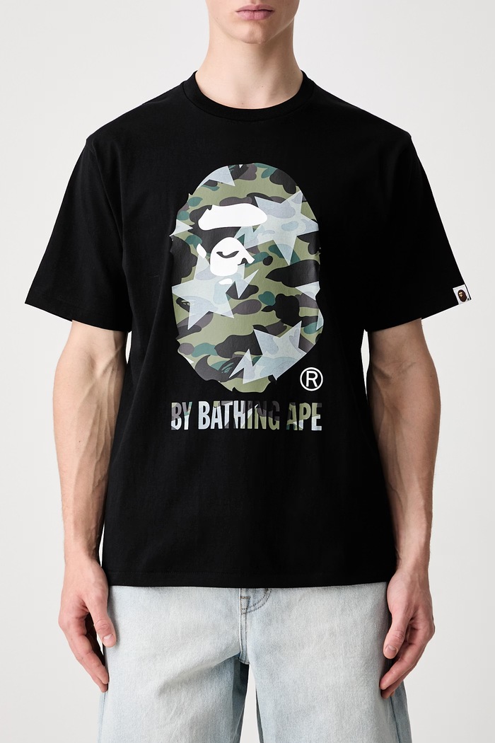 A Bathing Ape STA Over Print 1st Camo T-shirt męski z bawełną czarny 0ZXTEM023101Q