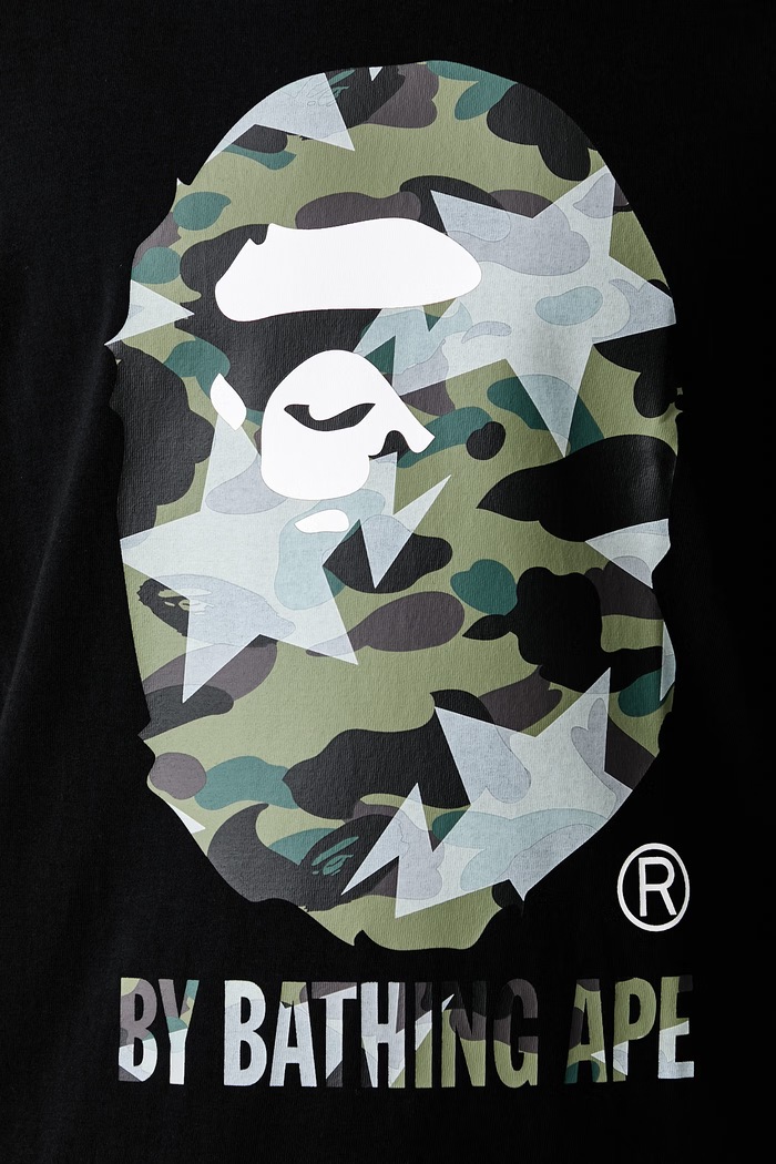 A Bathing Ape STA Over Print 1st Camo T-shirt męski z bawełną 0ZXTEM023101Q czarny