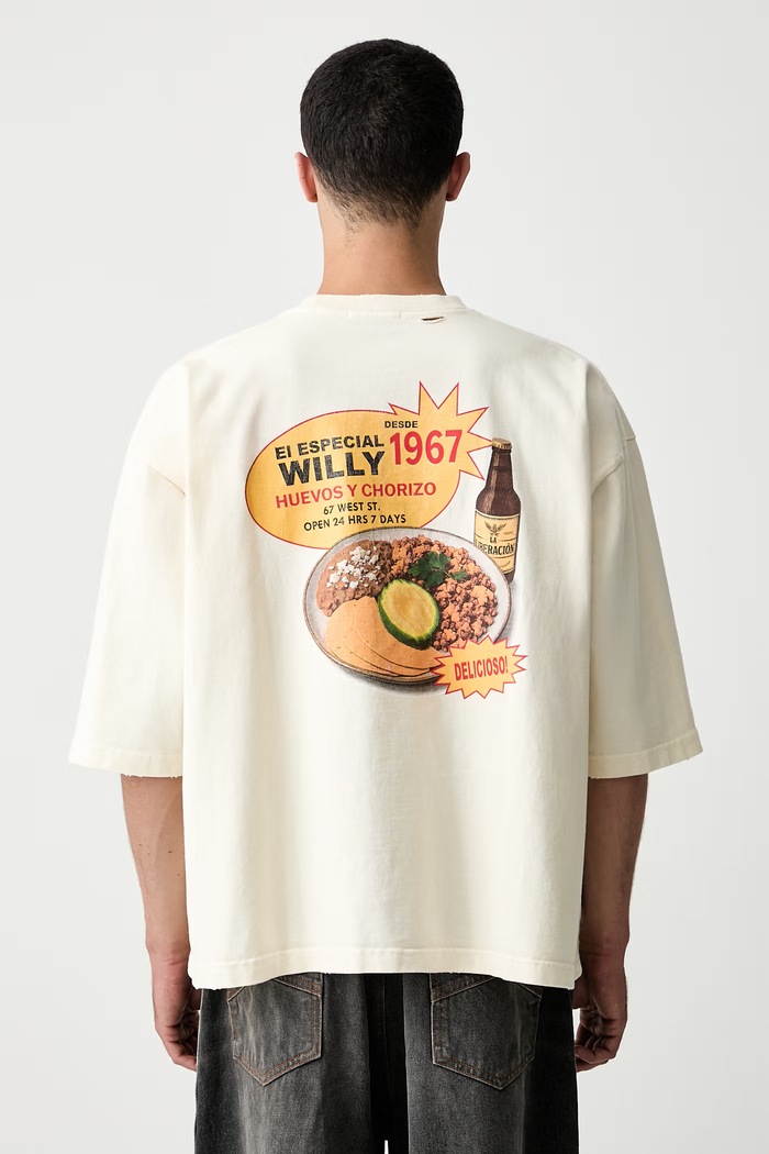 Willy Chavarria WILLY'S TACO SHOP t-shirt βαμβακερό ανδρικό μπεζ WCJSY0176