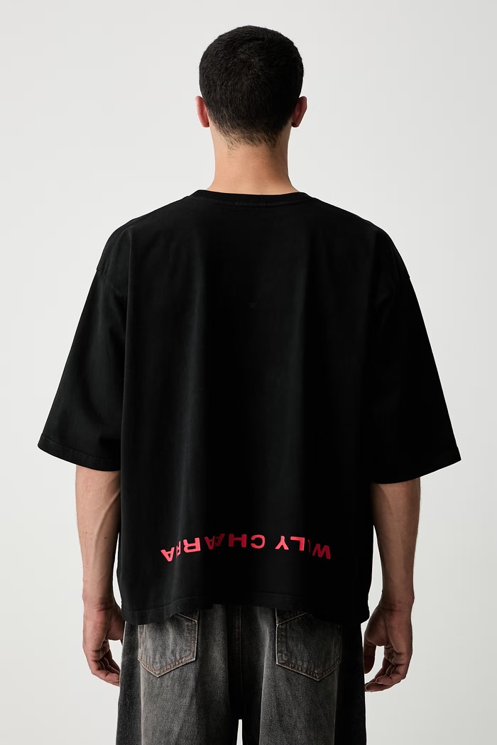 Ρούχα Willy Chavarria WELCOME TO AMERICA t-shirt βαμβακερό ανδρικό WCJSY0220 μαύρο