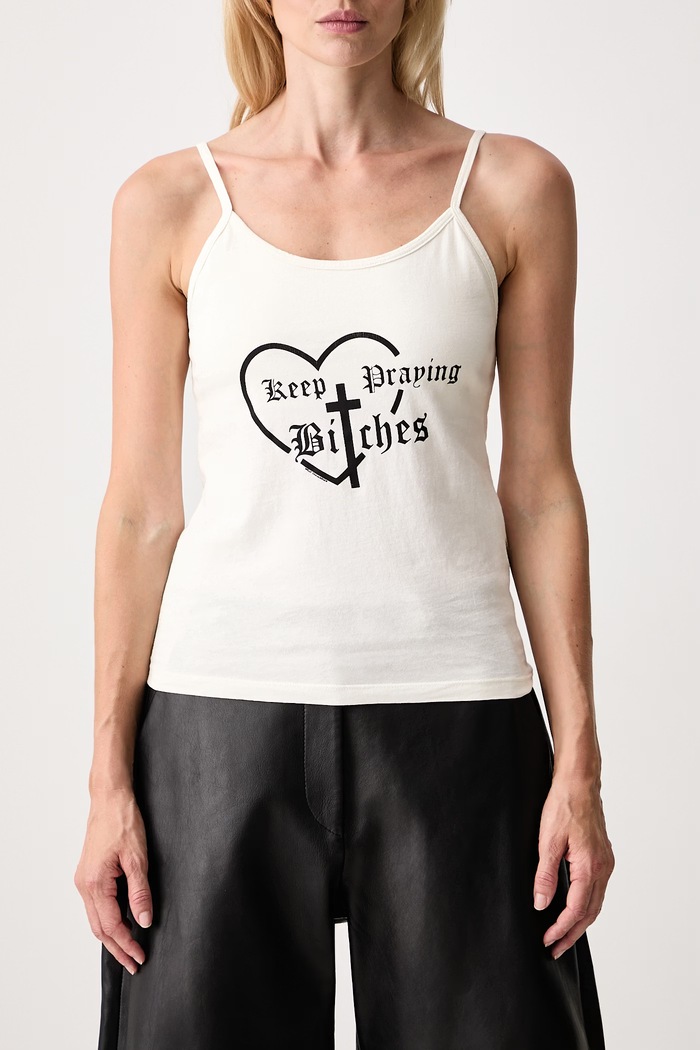 KEEP PRAYING BITCHES top cotton men's Willy Chavarria beige WCJSY0224