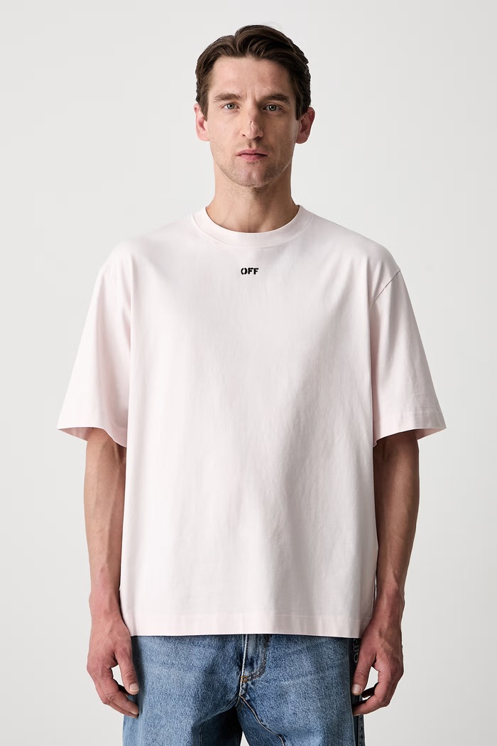 Îmbrăcăminte Off-White Rubbed Paint Arrows tricou din bumbac pentru bărbați 44MAA120S26J00R680 roz