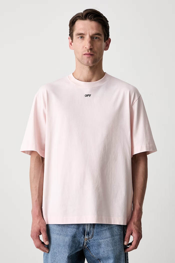 Îmbrăcăminte Off-White Rubbed Paint Arrows tricou din bumbac pentru bărbați 44MAA120S26J00R680 roz