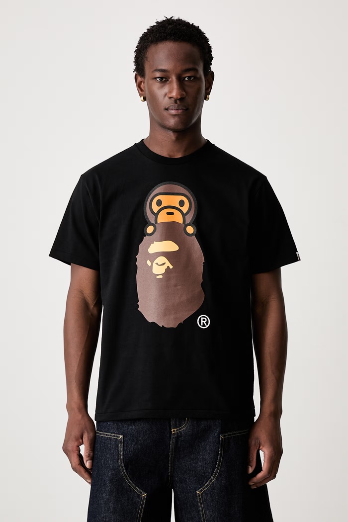 A Bathing Ape Milo On Ape Head T-shirt bawełniany męski czarny 002TEM301002M