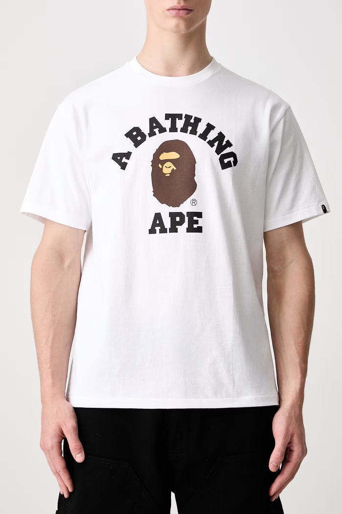 A Bathing Ape College T-shirt oversize bawełniany męski biały 001TEM301001M